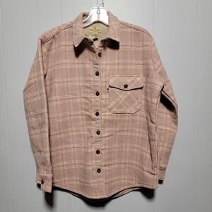 Buffalo Jackson Trading Co. Plaid Wool Blend Shirt Jacket Size L Pink Tan Button